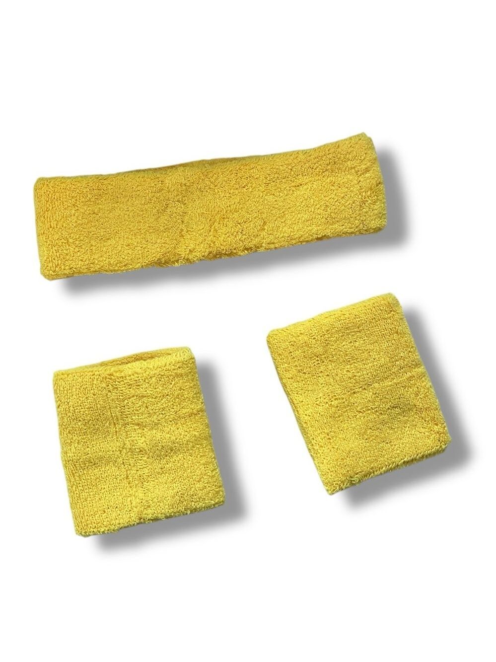 80s Sweatbands Set Yellow Sport Tennis Badminton Yoga Cotton Wristbands Headband